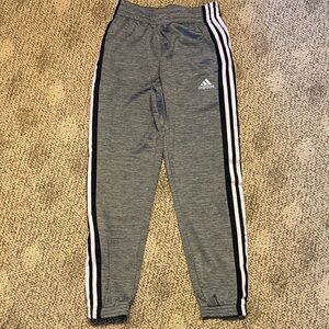 Adidas Kids Gray Joggers with Black Stripes